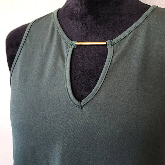 ANNABELLE Forest Green Top with Gold Bar Keyhole V-Neck | Stretchy Blouse - Picture 2 of 8